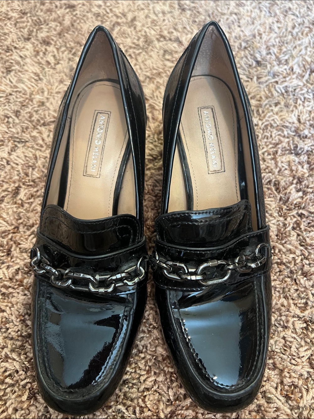 Antonio Melani Patent Black Chain-Accent Women's Loafers 8